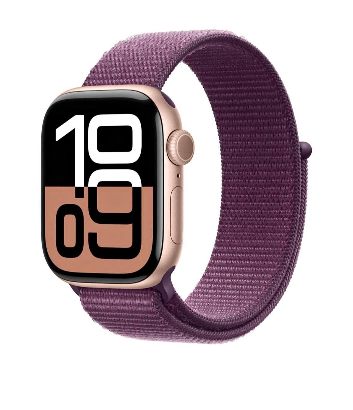 Apple Watch Series 10 Rose Gold with Plum Sport Loop Band