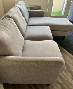 Mid Century Modern Gray Sectional Sofa with Reversible Chaise