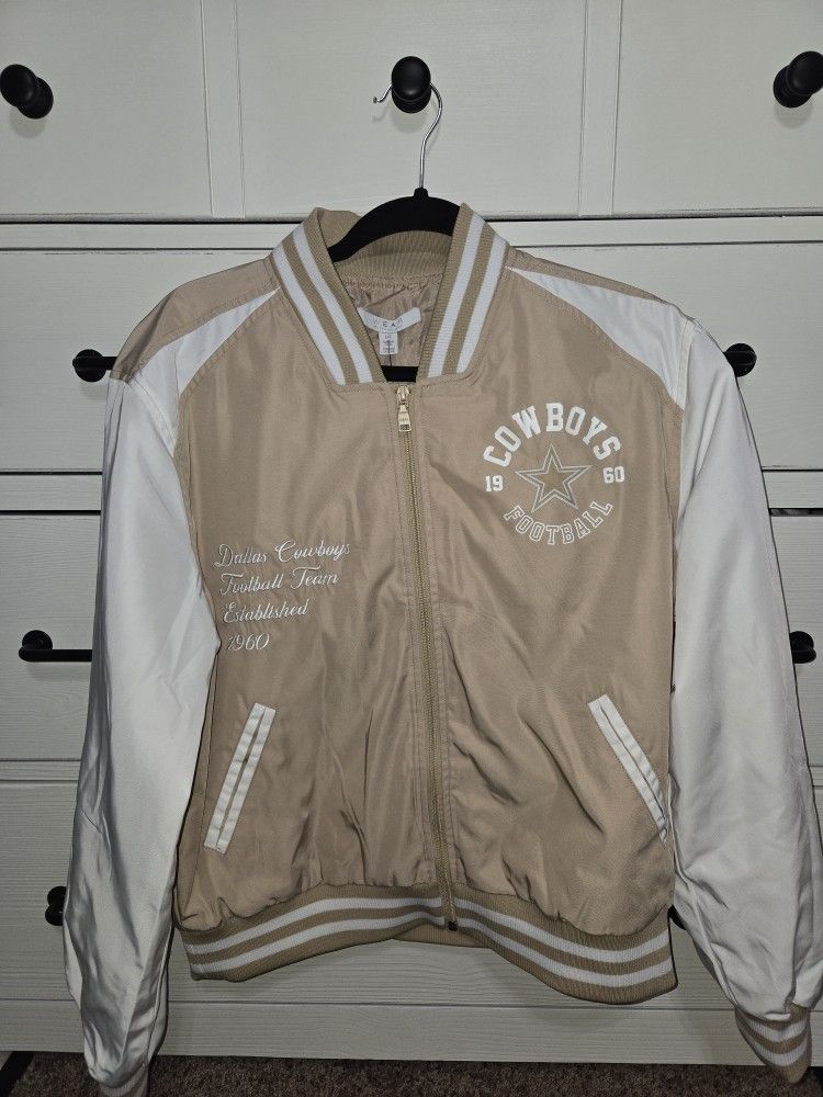 Women's Dallas Cowboys WEAR by Erin Andrews Tan Tonal Full-Zip Bomber Jacket