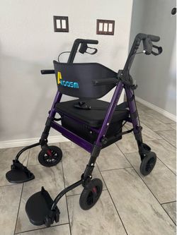 New Akoasm Heavy Duty Walker Foldable 2-in-1 Rolling Walkers Wheelchair, Adjustable Transport Chair with Brake 450 lb Capacity