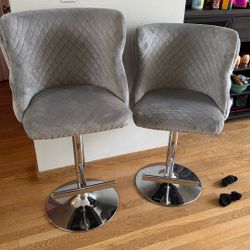 Velvet Tufted Bar Stools - Grey