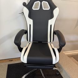 Brand New Black/White Tall Back Reclining Gaming/Office Chair w/Slide Out Footrest 