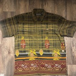 Pelle Pelle Marc Buchanan Men’s Hawaiian Tiki All Over Print Shirt Green Size Large