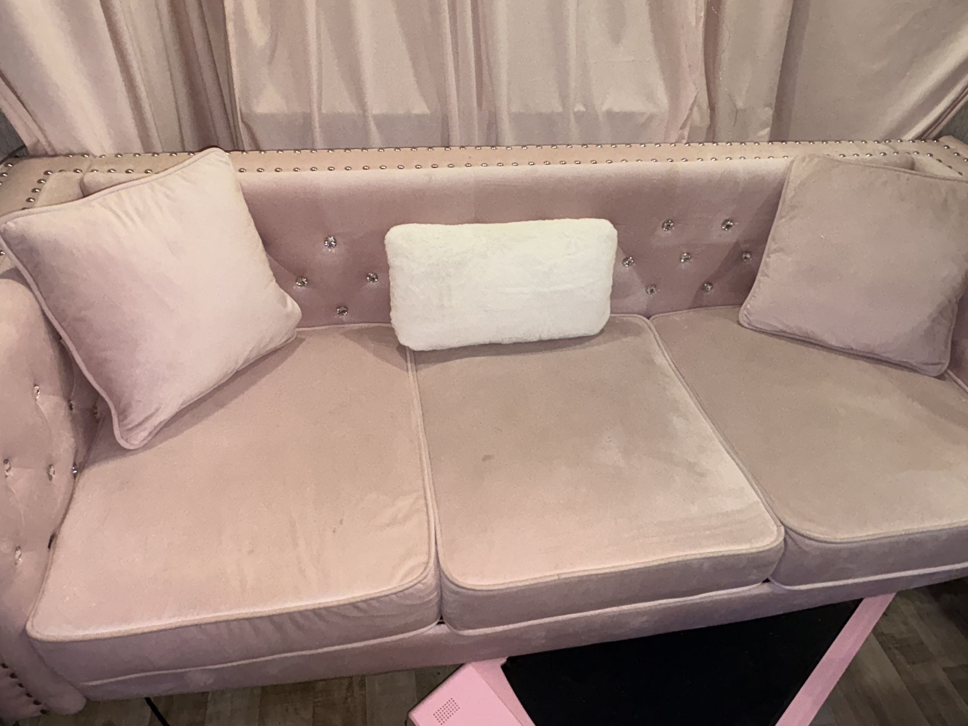 Pink sofa Couch Velvet With Diamond And Stud Detail