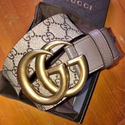 Men’s Gucci Belt Monogram Brown GG Brass Leather Authentic