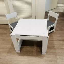 Kids Table and 2 Chairs Set, Storage Space W/Storage Drawers, Kids Activity play Set  D-1