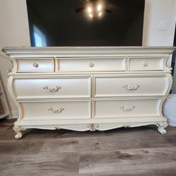 Solid Wood & Granite Dresser in Pearl White (No Mirror