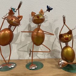 Handcrafted Metal Cat Yoga Set