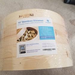 New Sealed Large 10 inch 2 Tier Bamboo Steamer Set with Chopsticks and Liners