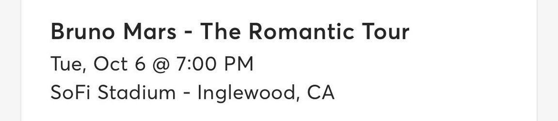 Bruno Mars The Romantic Tour Ticket