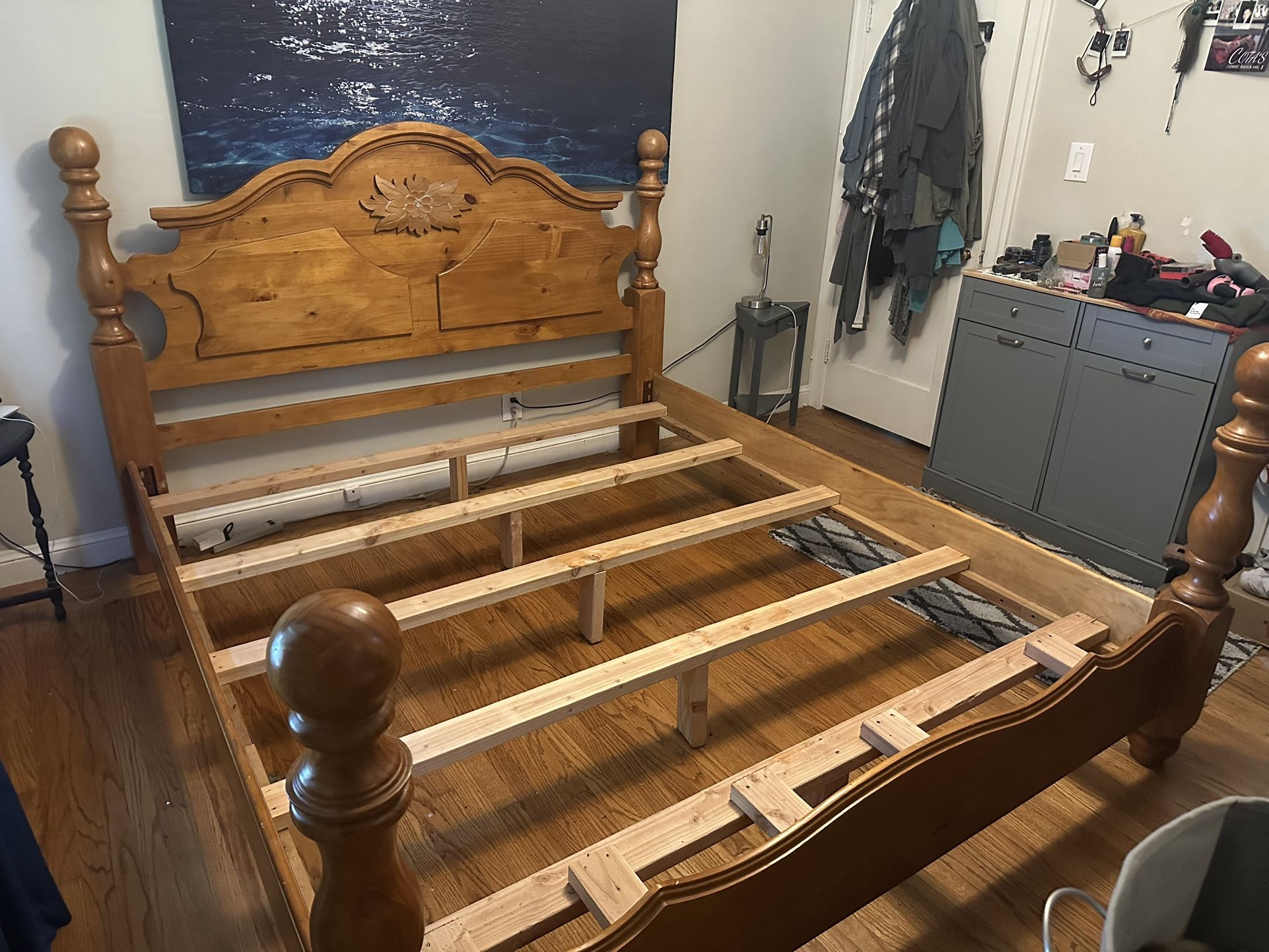 Solid Pine Wood Cal King bed Frame