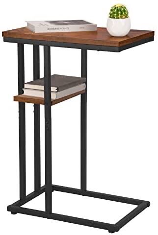 Yoobure C Shaped End Table, Side Table for Couch and Bed, Small Side Table for Small Spaces, Living Room, Bedroom, Rustic Snack Table in Brown