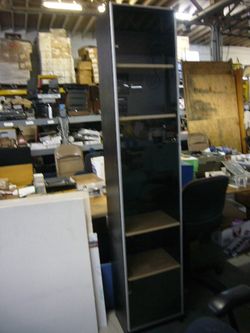 Tall wood & glass display Case With Shelves
