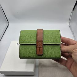 Loewe Leather Trifold Purse Wallet With Zipper And Anagram