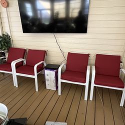 Set Of Four White Aluminum Framed Patio Chairs 