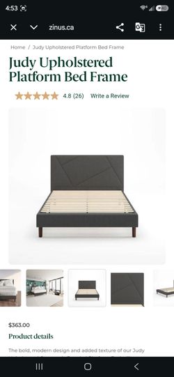 Queen Size Zinus Judy Upholstered Platform Bed Frame $150 – Geometric Headboard –New In Box