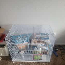 Chinchilla/rabbit Cage With Food, Bedding,water Jug