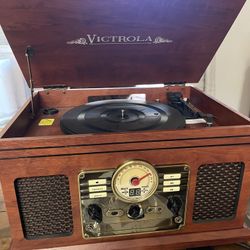 Victrola 6 In 1 Nostalgic Entertainment Center Record Player Cassette Ca Radio Bluetooth Player