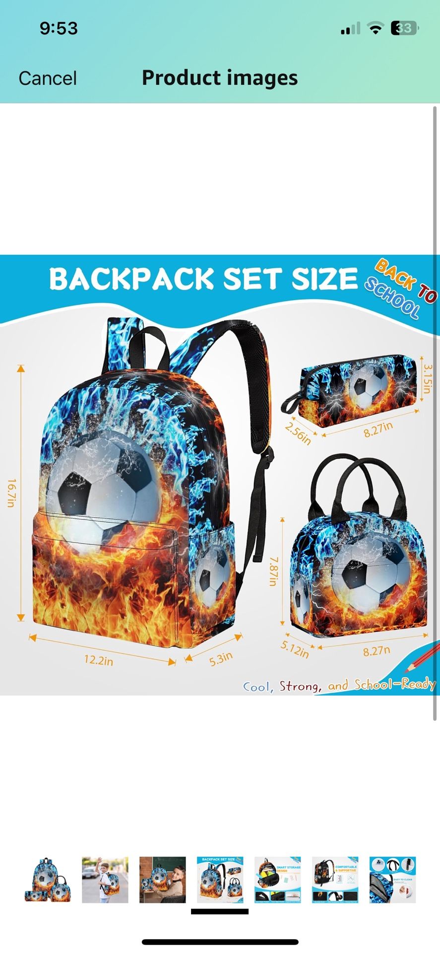 π₯ Batanac 3-Piece Soccer Backpack Set β 17β Bookbag + Lunch Bag + Pencil Case π