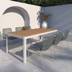 *BRAND NEW* 7 Piece Rectangular 100% FSC Certified Table Outdoor Furniture With Grey Chairs Dining Set
