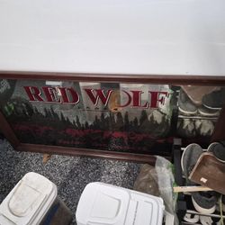 Vintage 1995 Red Wolf Lager Beer Mirror 