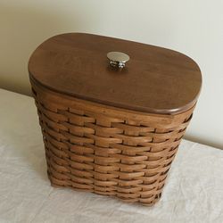 Longaberger 2008 Decorative Handmade Basket w/ Longaberger Custom Made Plastic Basket Protector - VGC  Includes Custom Fit Longaberger Woodcrafts Wood