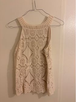 Women’s Cream Crochet Lace Tank Top Boho Sleeveless Blouse