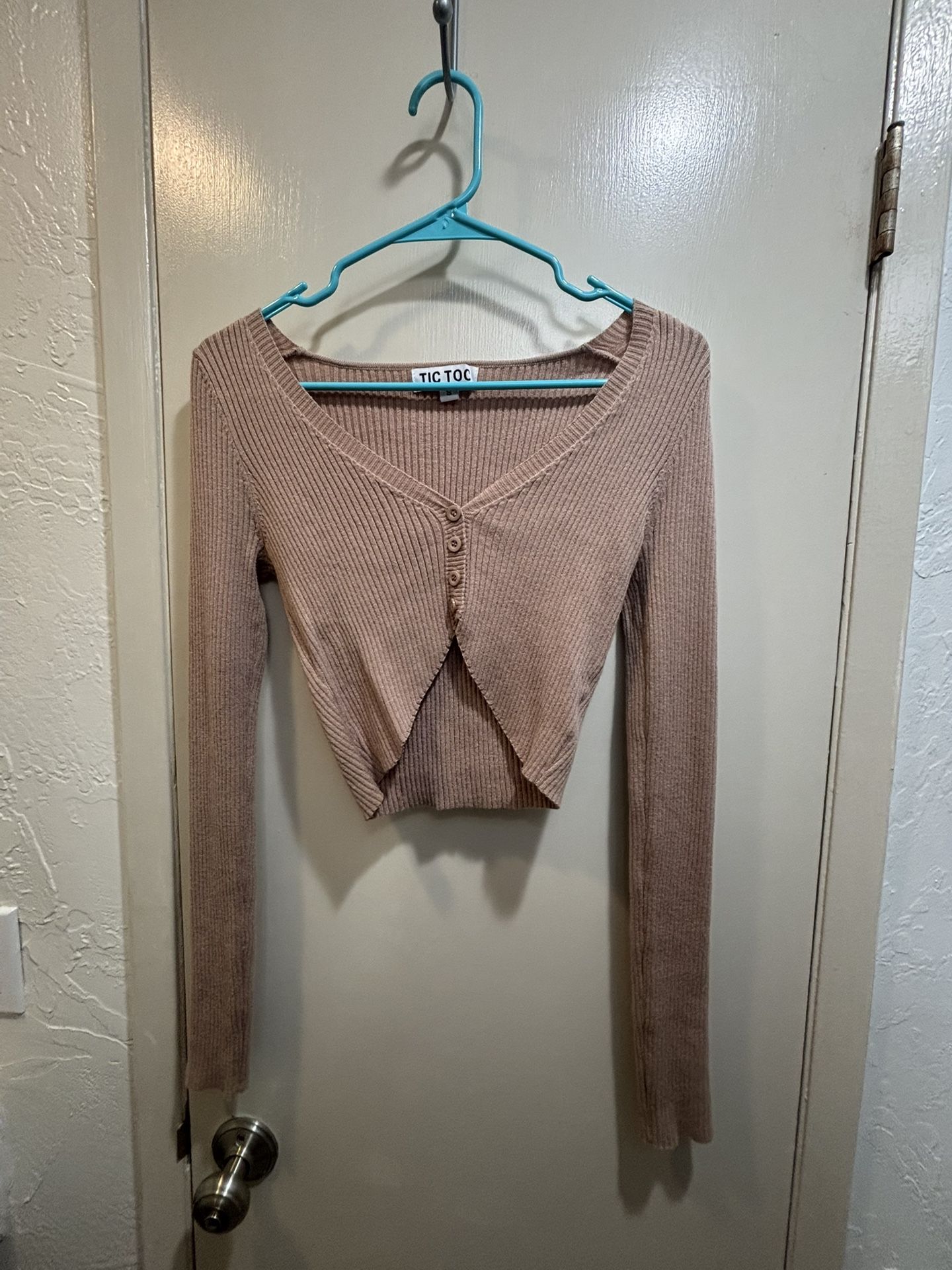 Long Sleeve Light Brown Top With Buttons