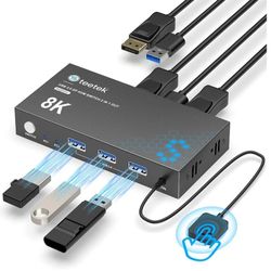 4K@240Hz KVM Switch 2 Monitors 2 Computers Displayport, 8K@60Hz KVM Switches for 2 Computers Sharing Dual Monitor Keyboard Mouse Hard Drives Printer,w