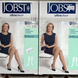 2 Pairs of Jobst Ultra Sheer 8-15 mmHg Support Compression Stockings - NEW/BOXED