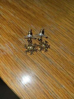 Gold-Tone Snowflake Dangle / Drop Earrings with Center Crystal