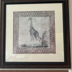 Giraffe Drawing Wall Decor With Wooden Frame 