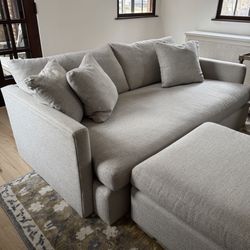 Crate and Barrel Deep Lounge Sofa, Ottoman, and Throw Pillows