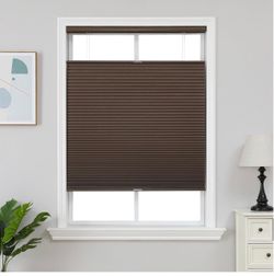 Joydeco No Drill Blackout Cordless Cellular Shades, 34" W x 64" H, Brown Top Down Bottom Up Blinds, No Drill Installation, Thermal Insulated and UV Pr