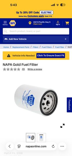 NAPA Gold Fuel Filter, specifically part number FIL 3358.