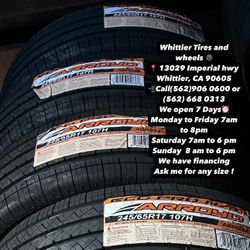 SET OF NEW TIRES, 245/65R17 ARROYO HT , INCLUDING MOUNTING AND BALANCING. ASK ME FOR ANY SIZE OR BRAND, LLANTAS NUEVAS