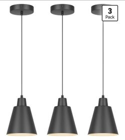 Black Pendant Light Kitchen Island, Hanging Kitchen Lights, 3-Pack
Metal Shade, Industrial Island Lights for Kitchen, E26 Base, Ceiling Hanging Lighti