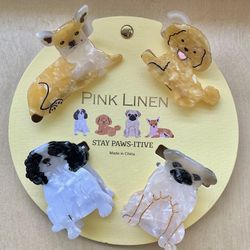 Pink Linen Stay Pawsitive Dogs Hair Clips Chihuahua Poodle Pug Spaniel