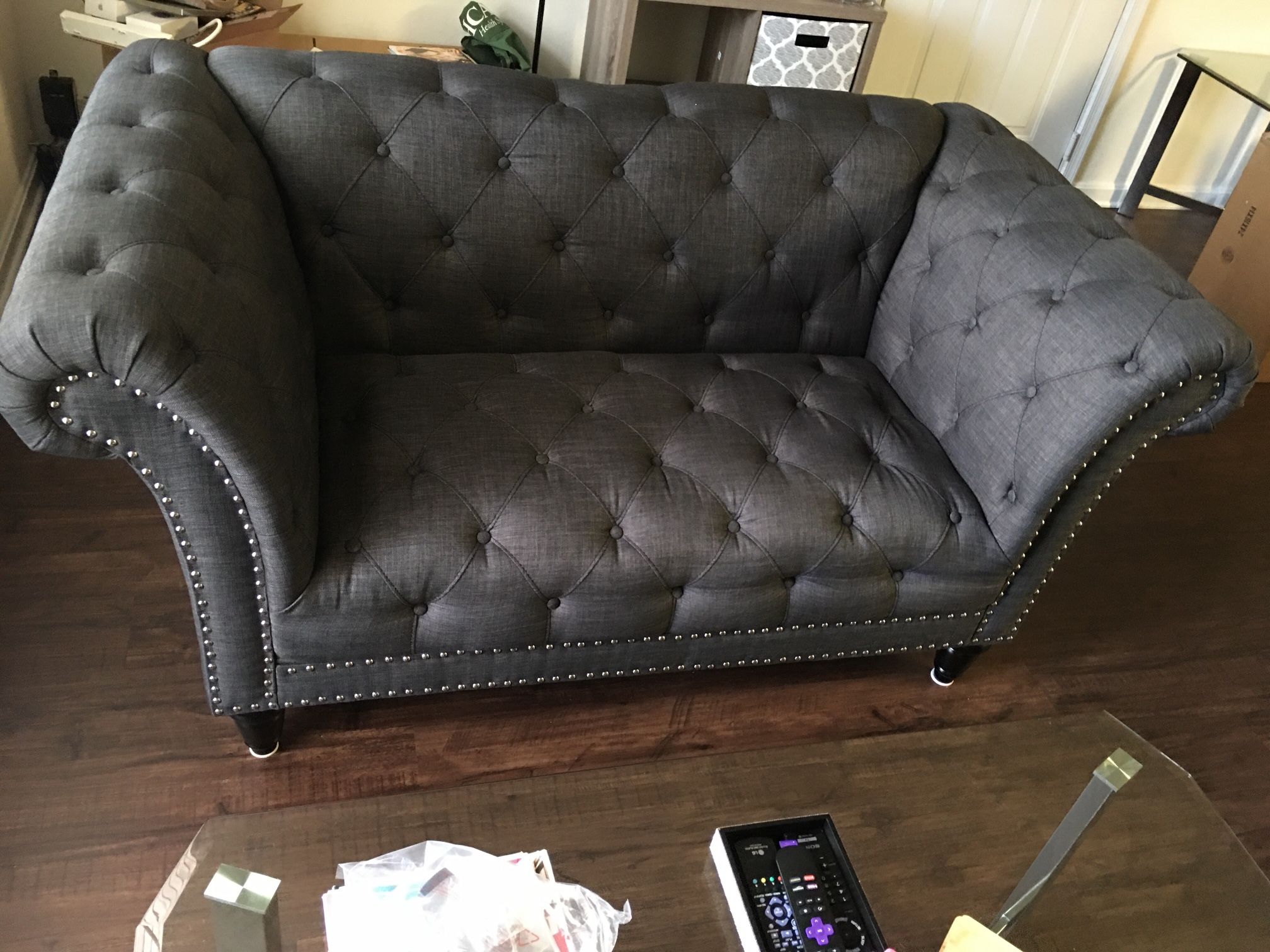 Charcoal Tufted Love Seat + Chair for Sale in Glen Allen, VA OfferUp