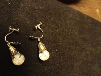 Vintage genuine dangling Sterling silver floating opal earrings