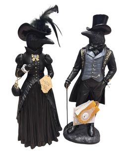 Hallow's Eve Raven Figurines Set Of 2 Halloween Decor - Brand New