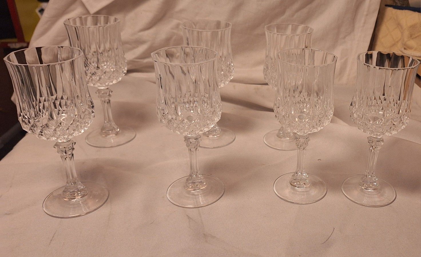 CRISTAL D' ARQUES LONGCHAMP WINE GLASSES PRISTINE ELEGANT SET OF 7