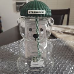 NEW Starbucks Bearista Glass Bear Cup with Lid & Straw (Limited Edition)
