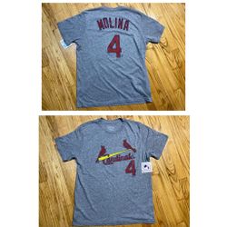 St Louis Cardinals Yadier Molina #4 T-shirt By Majestic Threads men’s Sz L New.  Letters are made to look faded!!  