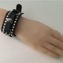 Black Studded Leather Bracelet 