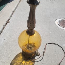 Amber Glass With Brass Vintage Lamp