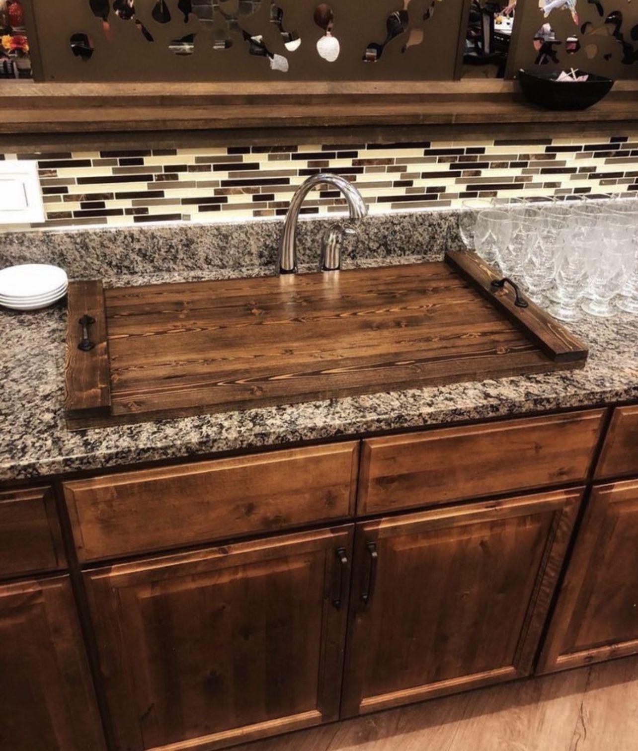 Custom Stove Oven Gray Cover Noddle Board Serving Tray Sink Cover Solid Wood Modern Rustic Cutting Board  Farmhouse 