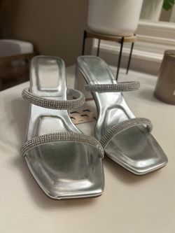 Silver Rhinestone Chunky Heel - 6