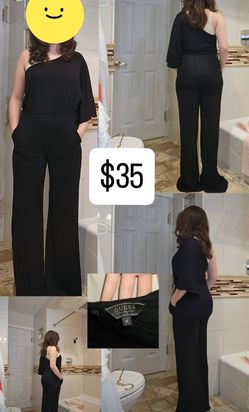 Guess Black Off 1 Shoulder Jumpsuit With Pockets