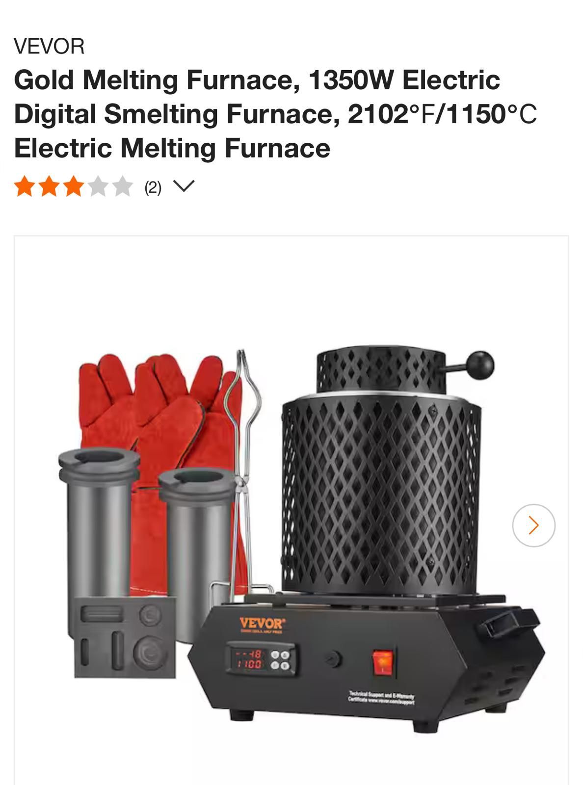Gold Melting Furnace, 1350W Electric Digital Smelting Furnace, 2102°F/1150°C Electric Melting Furnace